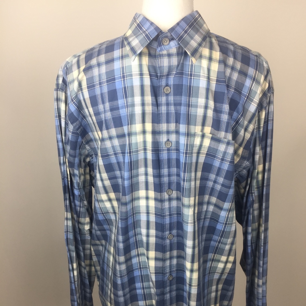 JOS. A. BANK Casual Shirt Cotton Tencel Blue Plaid